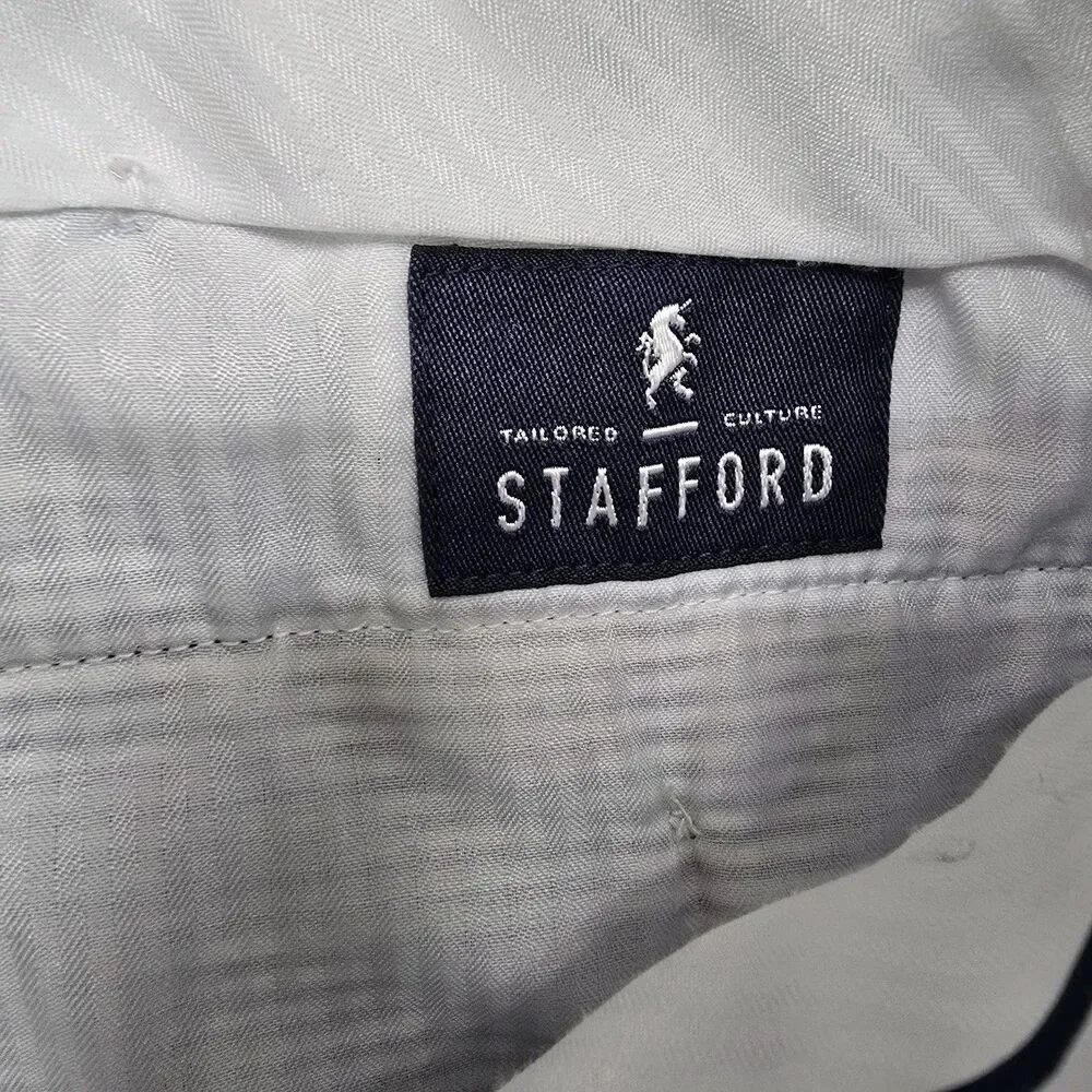 Stafford Seersucker Chino Pants Mens 34x29 (34x28) White Blue Stripe 100% Cotton